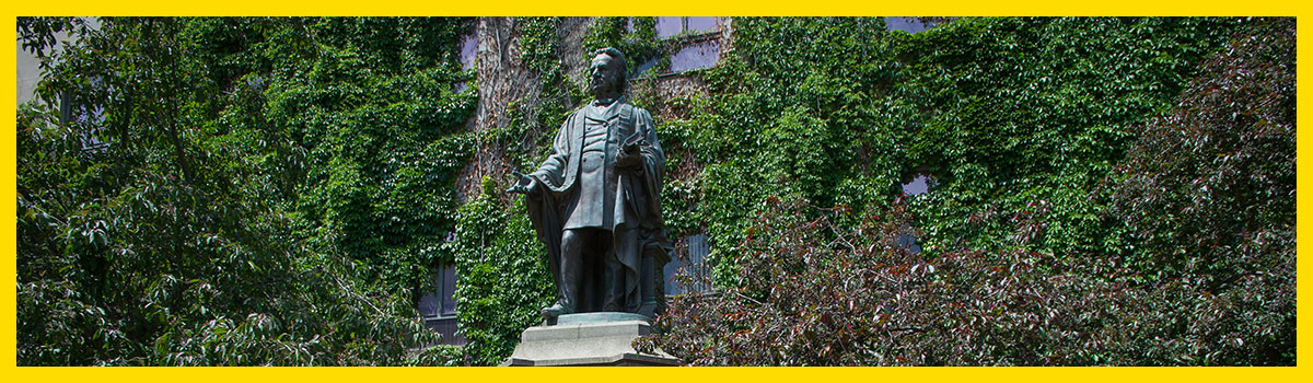 The statue of Egerton TMU on Gould Street on the TMU campus