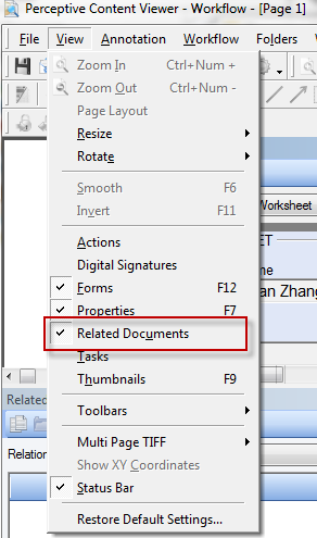 Related Documents option in View menu